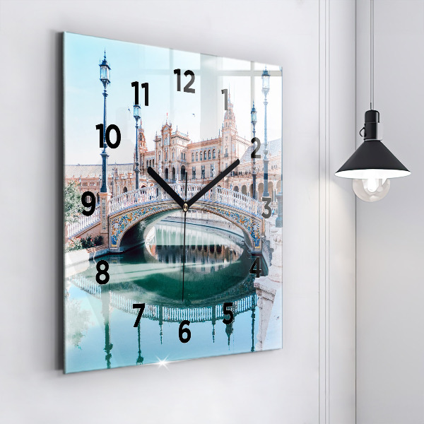 Square glass wall clock Plaza de Espana in Seville