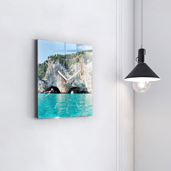 Square glass wall clock Underwater Cave