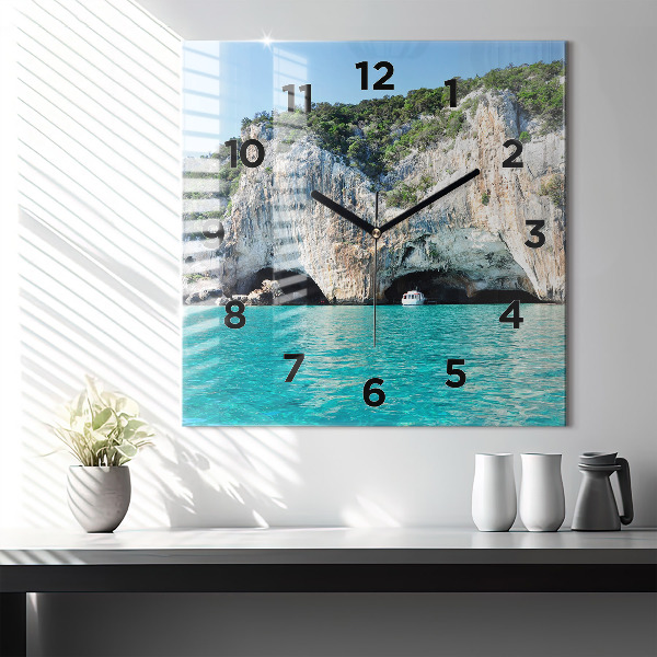Square glass wall clock Underwater Cave