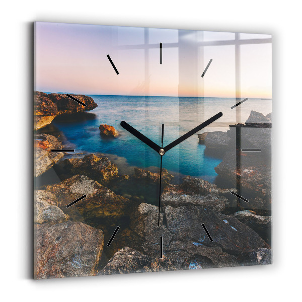 Square glass wall clock Sea landscape