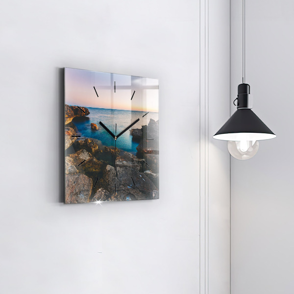 Square glass wall clock Sea landscape