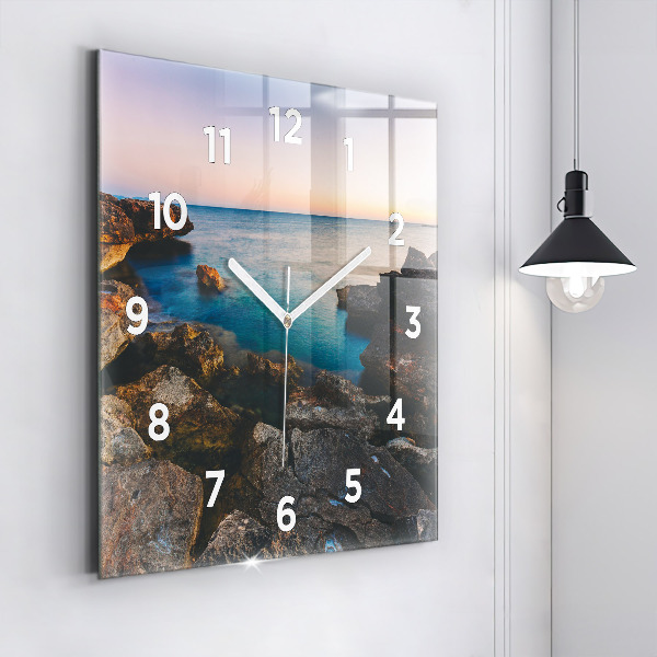 Square glass wall clock Sea landscape