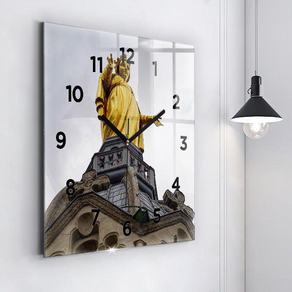 Square glass wall clock Statue of the Virgin Mary in Lyon