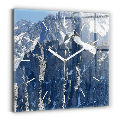 Square glass wall clock Alps Mountains in Winter