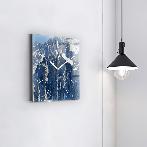 Square glass wall clock Alps Mountains in Winter
