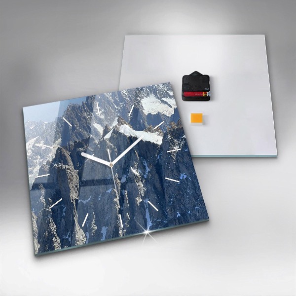 Square glass wall clock Alps Mountains in Winter