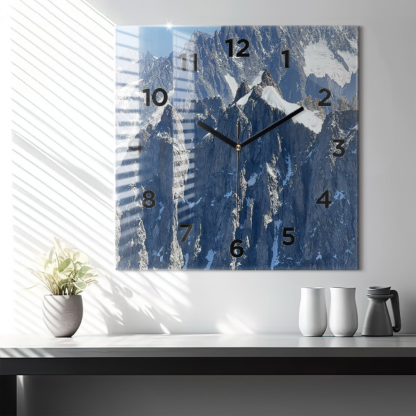 Square glass wall clock Alps Mountains in Winter