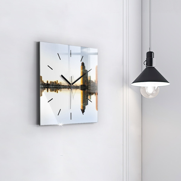Square glass wall clock A city on the river