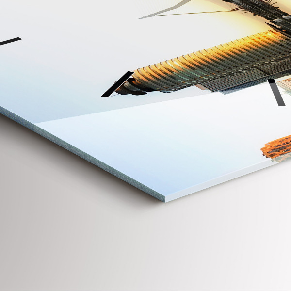 Square glass wall clock A city on the river