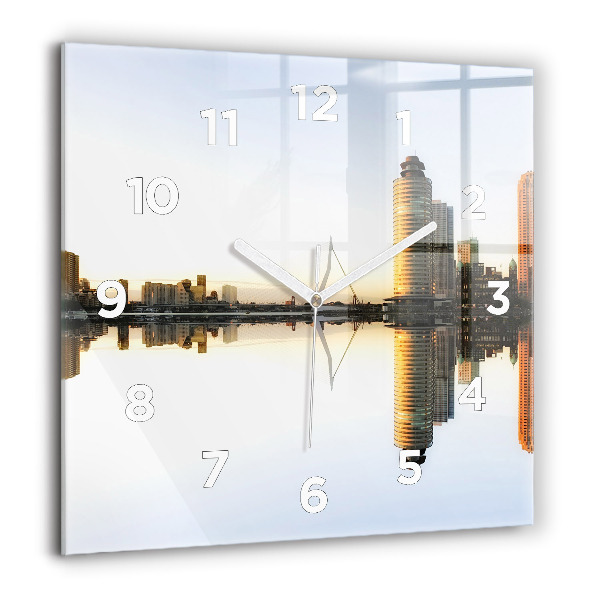 Square glass wall clock A city on the river