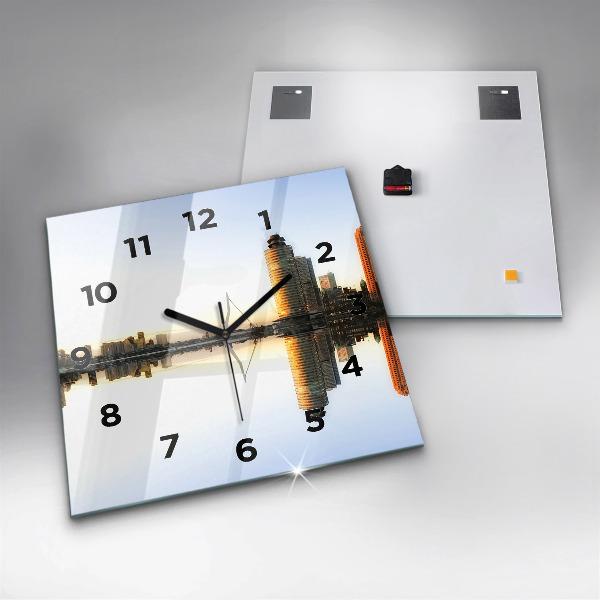 Square glass wall clock A city on the river