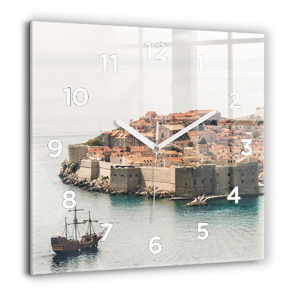 Square glass wall clock Sailing ship in Dubrovnik