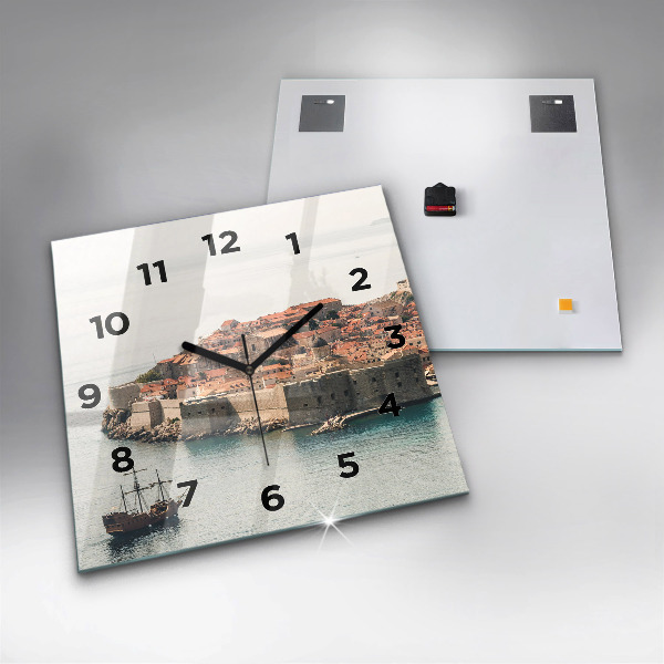 Square glass wall clock Sailing ship in Dubrovnik