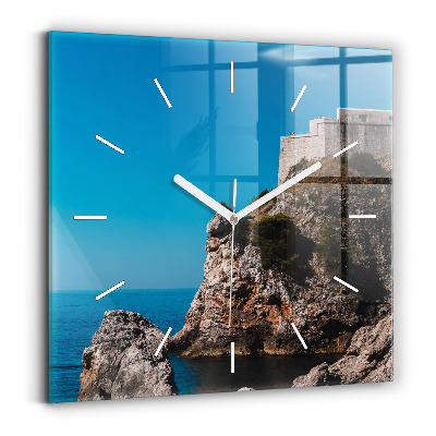 Square glass wall clock Cliffs in Dubrovnik
