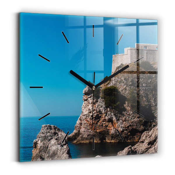 Square glass wall clock Cliffs in Dubrovnik