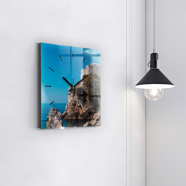 Square glass wall clock Cliffs in Dubrovnik