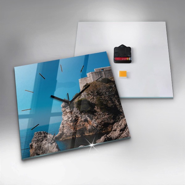 Square glass wall clock Cliffs in Dubrovnik