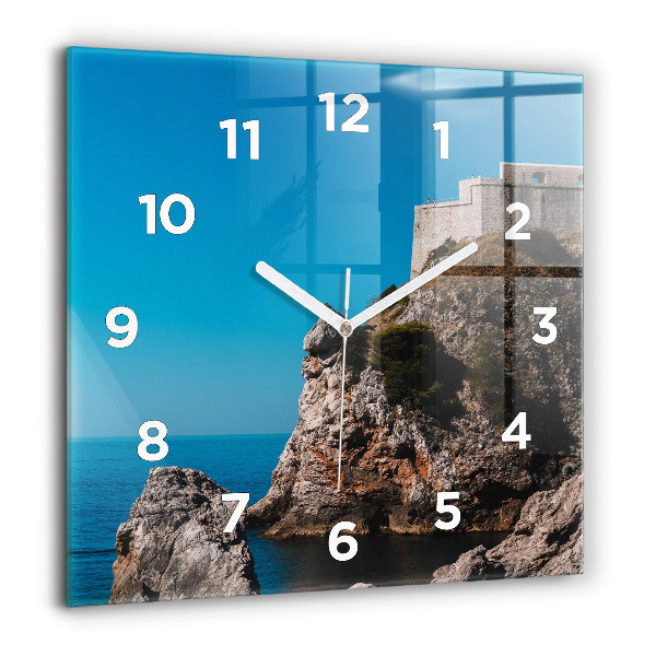 Square glass wall clock Cliffs in Dubrovnik