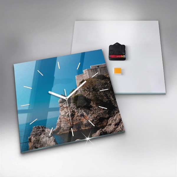 Square glass wall clock Cliffs in Dubrovnik