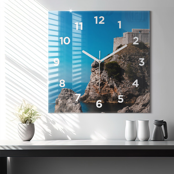 Square glass wall clock Cliffs in Dubrovnik