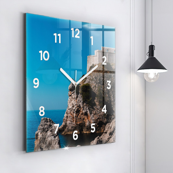 Square glass wall clock Cliffs in Dubrovnik