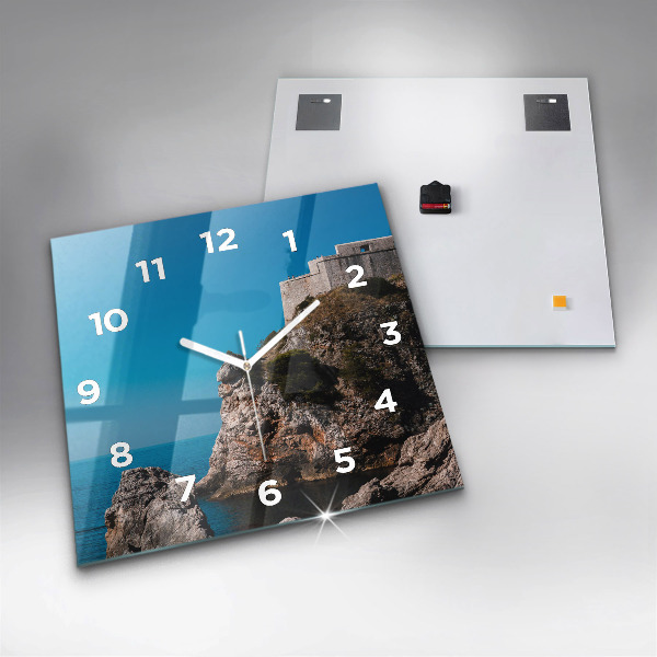 Square glass wall clock Cliffs in Dubrovnik
