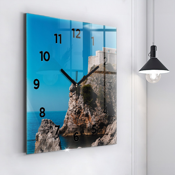 Square glass wall clock Cliffs in Dubrovnik