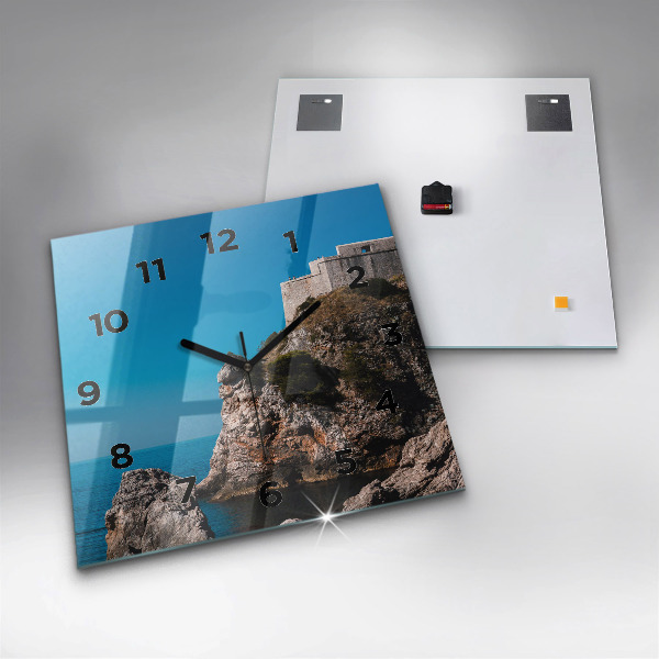 Square glass wall clock Cliffs in Dubrovnik