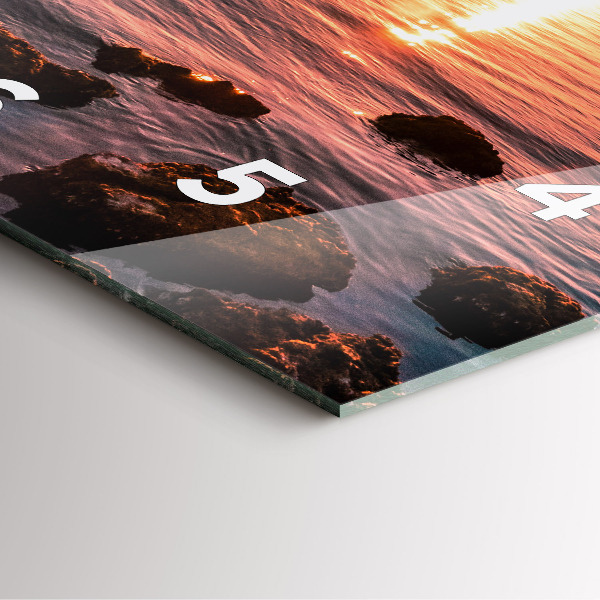 Square glass wall clock Rocks at sunset