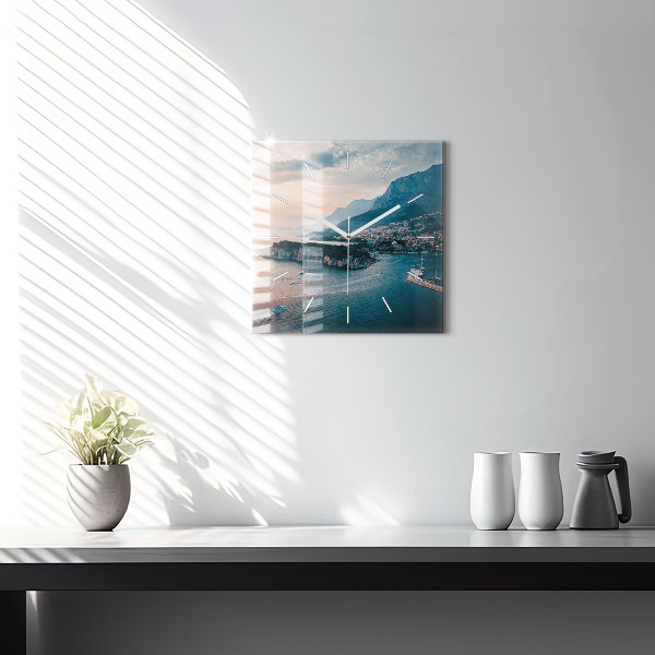 Square glass wall clock Island in Croatia