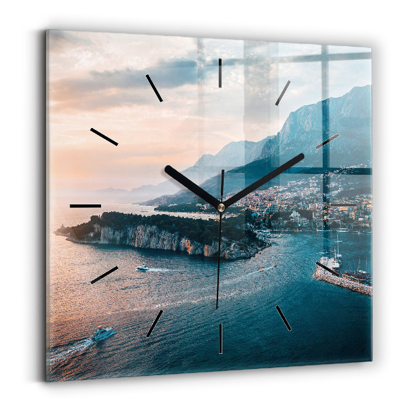 Square glass wall clock Island in Croatia