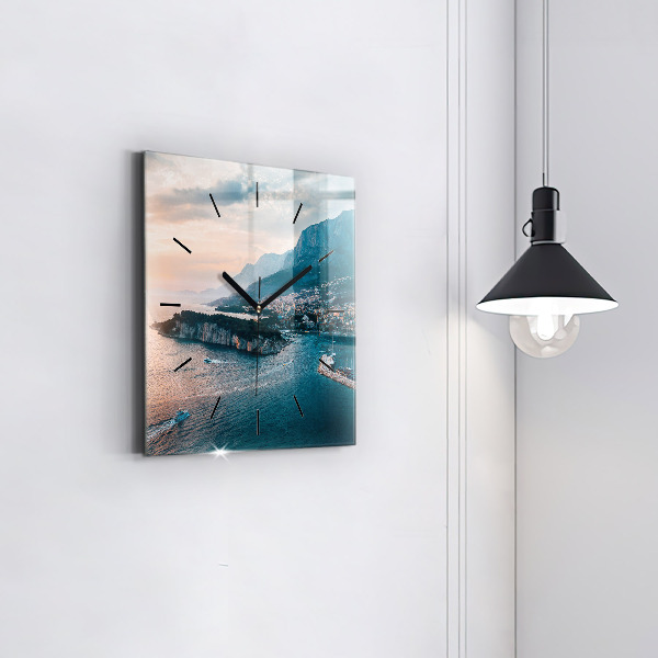 Square glass wall clock Island in Croatia