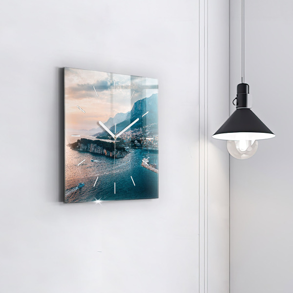 Square glass wall clock Island in Croatia