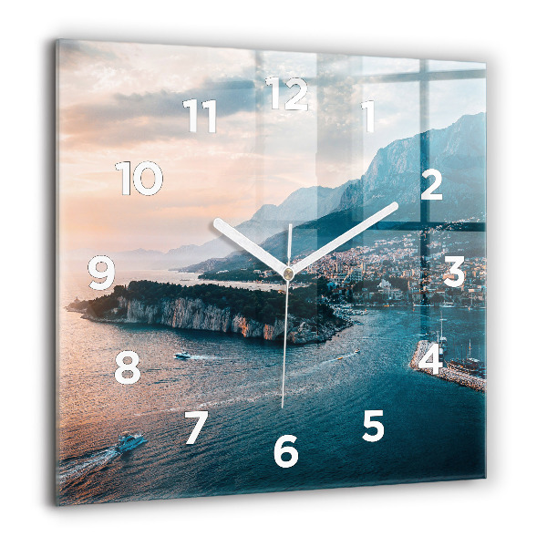 Square glass wall clock Island in Croatia
