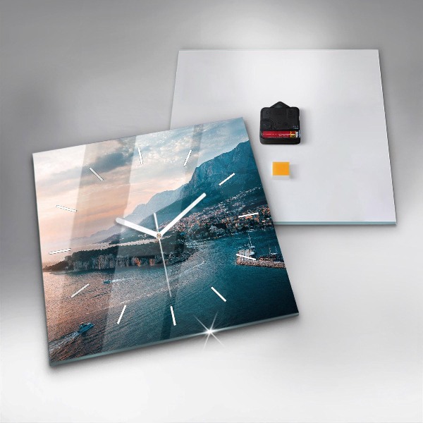 Square glass wall clock Island in Croatia