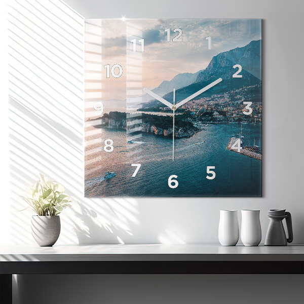 Square glass wall clock Island in Croatia