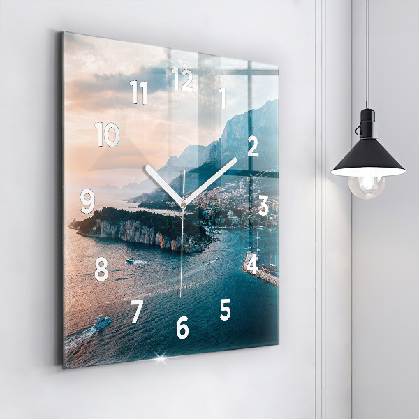 Square glass wall clock Island in Croatia