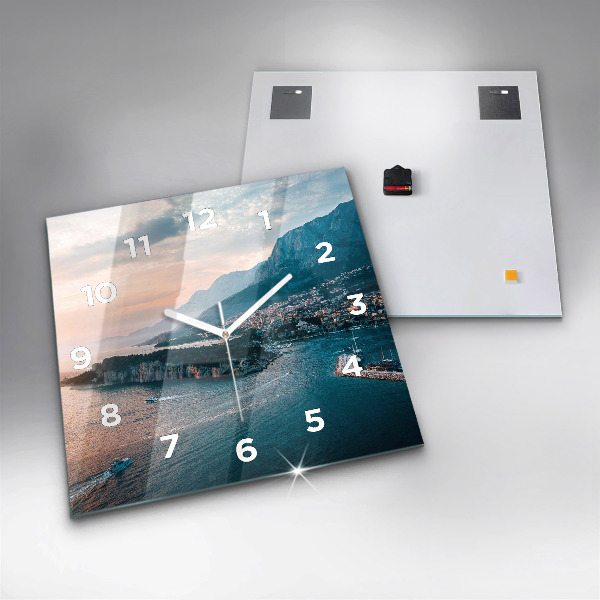 Square glass wall clock Island in Croatia