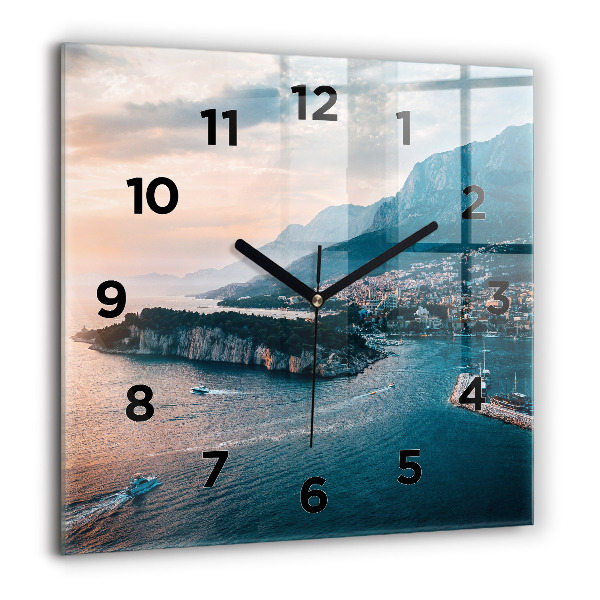 Square glass wall clock Island in Croatia