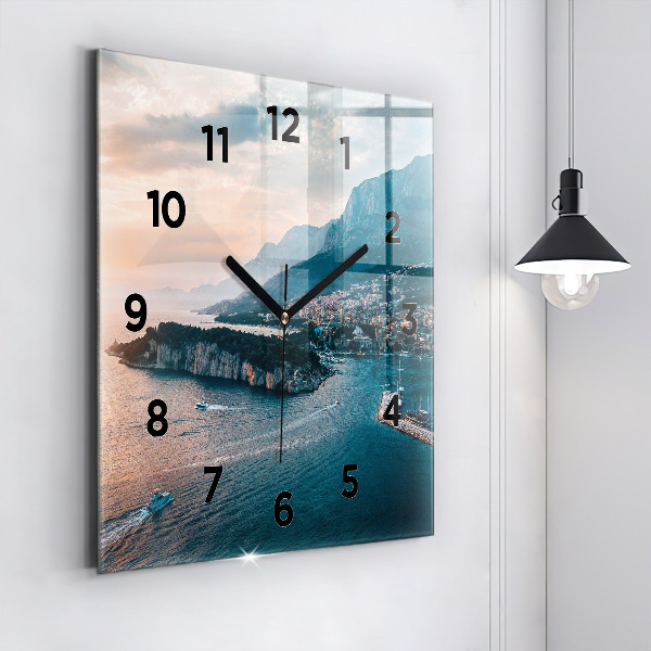 Square glass wall clock Island in Croatia
