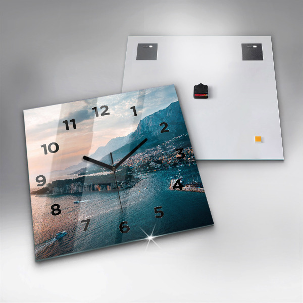 Square glass wall clock Island in Croatia