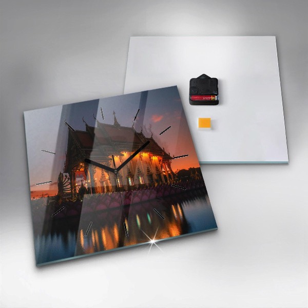 Square glass wall clock Temple in Bangkok