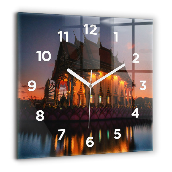 Square glass wall clock Temple in Bangkok