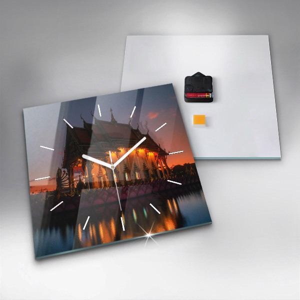 Square glass wall clock Temple in Bangkok