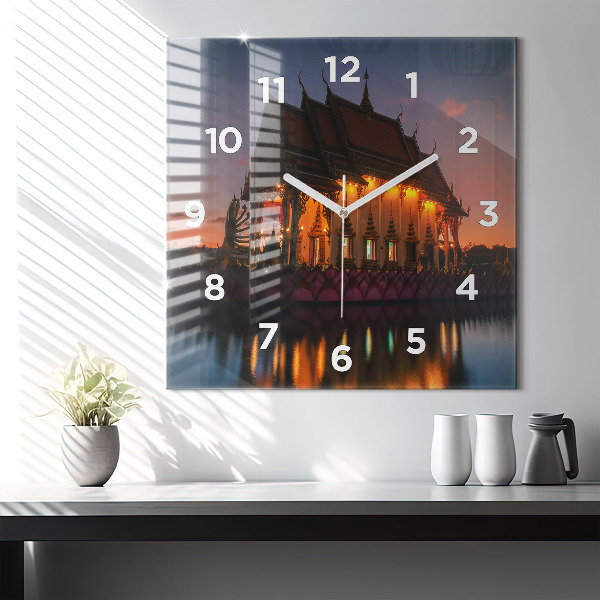 Square glass wall clock Temple in Bangkok