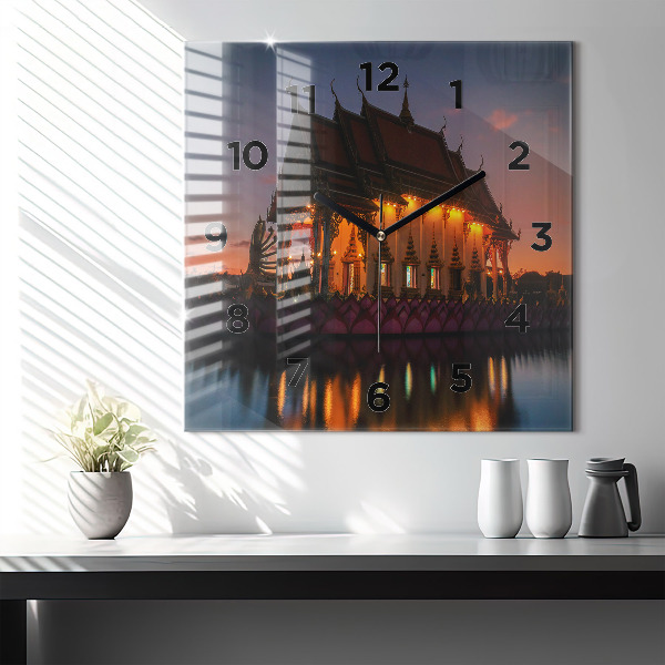Square glass wall clock Temple in Bangkok