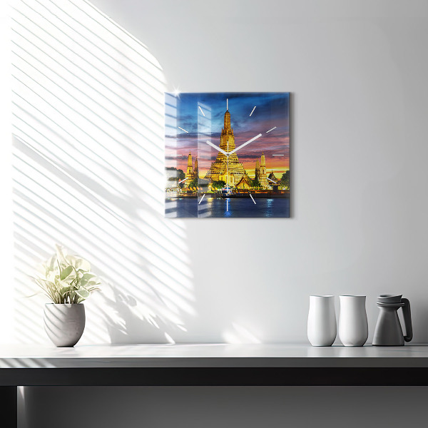 Square glass wall clock Temple in Bangkok