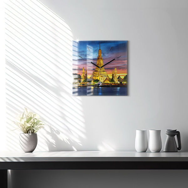 Square glass wall clock Temple in Bangkok