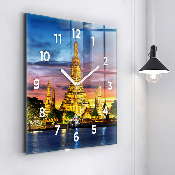 Square glass wall clock Temple in Bangkok