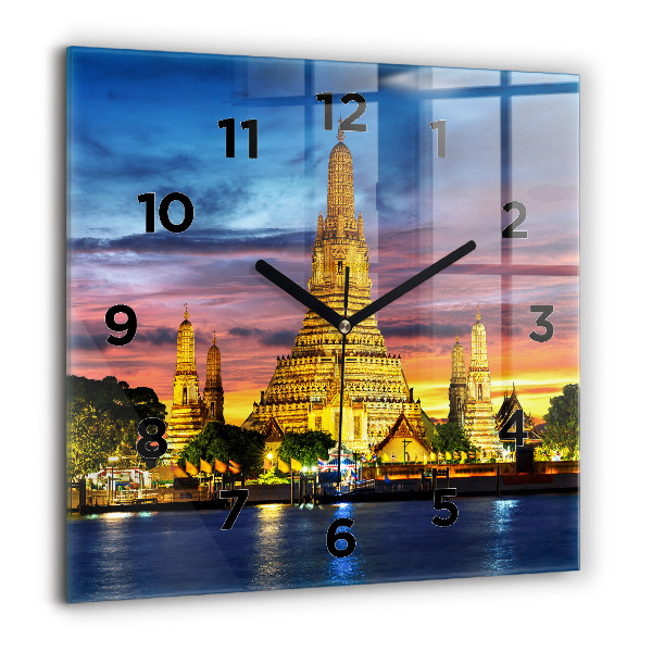 Square glass wall clock Temple in Bangkok